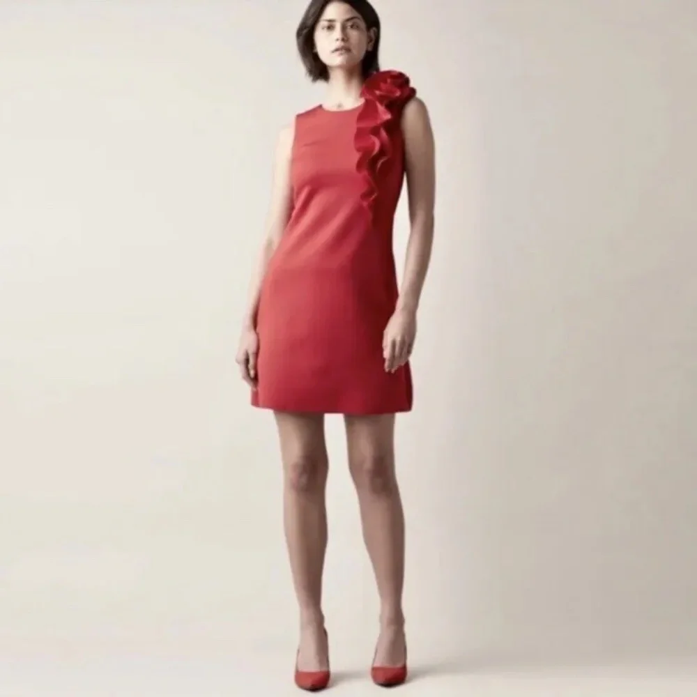 Jason Wu Ruffle Shoulder A-line Dress Red